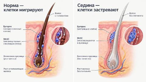 Схема: Стволовые клетки застревают